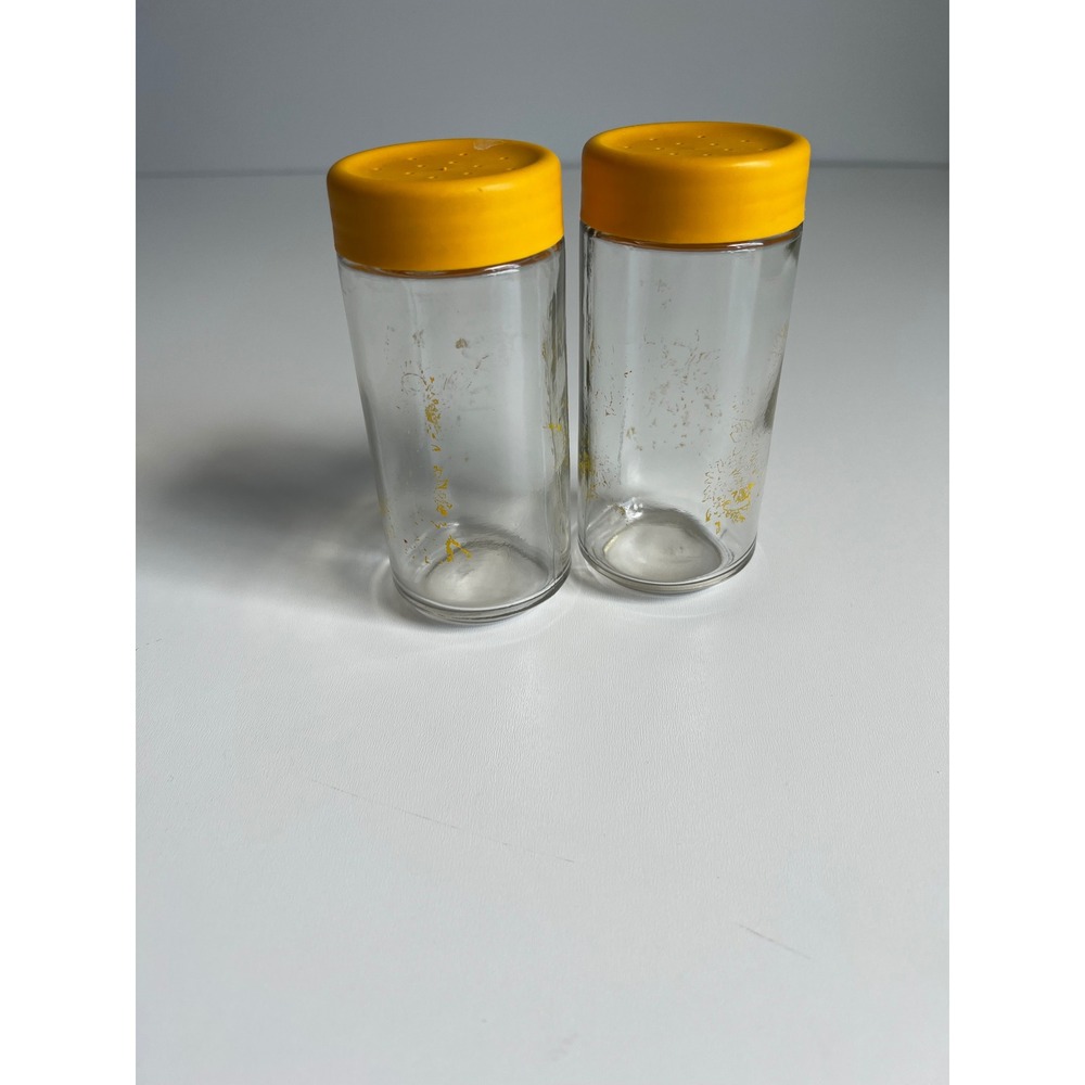 Vintage Glass Dandelion Spice Shakers Mustard Yellow Lids Retro‎ Kitchen Decor